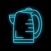 Glowing neon icon of electric kettle with open lid on black background vector