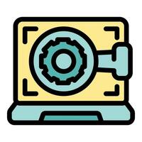 Laptop being accessed with combination lock gear mechanism vector