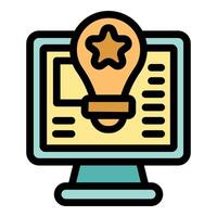 Light bulb with star displaying on computer screen for online idea generation vector