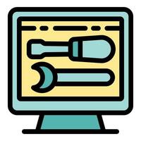 Computer showing tools for online technical support vector