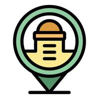 Location pin pointing government building with columns icon vector
