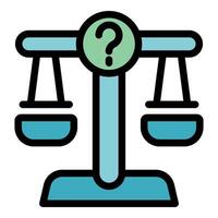 Question mark balancing on a justice scale icon vector