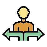 Man choosing right direction following two arrows vector