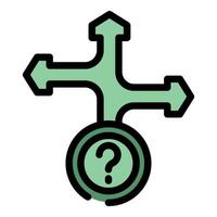 Question mark standing at crossroads with arrows pointing in different directions vector