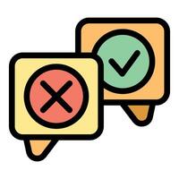 Speech bubbles showing checkmark and cross mark icons representing decision making vector