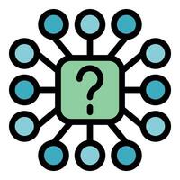 Question mark connecting with circles representing network hub icon vector