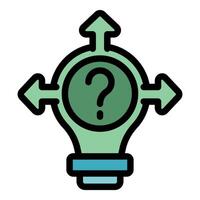 Light bulb with question mark surrounded by arrows pointing in different directions vector