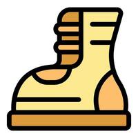Hiking boot standing up showing wear and tear from adventures vector
