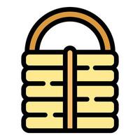 This is a color outline vector icon representing a wicker basket with a handle