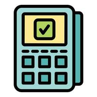 Payment terminal showing successful transaction icon on screen vector