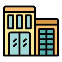 Modern two story office building with large windows icon vector
