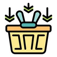 Shopping basket with arrows pointing inside for adding items concept vector