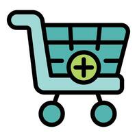Shopping cart icon with plus sign adding to cart vector