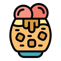 Bubble tea with tapioca pearls, whipped cream and caramel drizzle icon vector