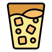 Glass is filled with cold coffee with ice cubes and milk foam icon vector outline