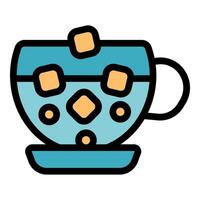 Cup of coffee with sugar cubes floating inside vector icon design