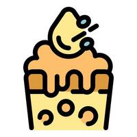 Delicious cake slice with lemon topping and drizzle icon vector