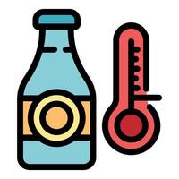 Glass bottle showing correct storage temperature with thermometer icon vector