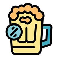 Glass of beer with foam overflowing showing discount icon vector