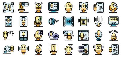 Voice control icons set in modern thin line style, voice and sound recognition symbols collection vector