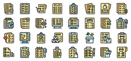 Checklist icons set featuring shopping, delivery, and other themes, all with checkmark symbols vector