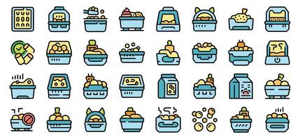 Cat litter box icons set. Outline set of cat litter box vector icons for web design isolated on white background