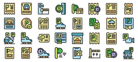 Parking fee icons set. Outline set of parking fee vector icons thin line color flat on white background