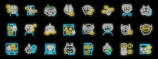 Set of neon icons chat bot, robot consultant providing online support vector