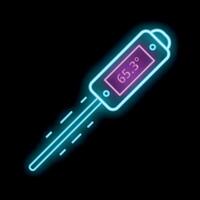 Digital contactless thermometer showing temperature in neon style vector