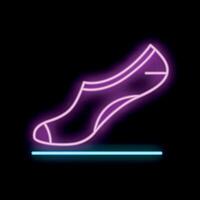 Glowing neon sign depicting no show sock on black background vector
