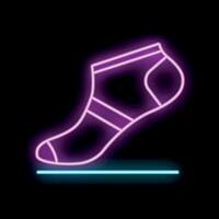 Neon sign of one single sock glowing on a dark wall vector