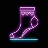 Neon sock icon glowing on dark background vector