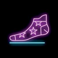 Neon sock with stars is glowing in the dark background vector