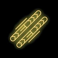 Neon sign representing a pair of skis gliding down a slope vector