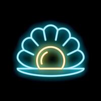 Neon sign showing open oyster shell with pearl inside vector