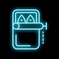 Glowing neon icon of sardine can on black background vector