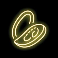 Neon icon of a sliced avocado with pit on black background vector