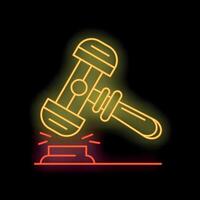 Neon gavel striking sound block making decision icon vector