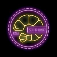 Neon sign showing shrimps in circle frame with since date vector
