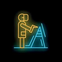 Man using virtual reality headset exploring geological strata neon sign vector