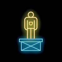 Neon sign of a worker standing on a platform vector