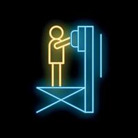 Neon sign of a person using a public phone booth on a platform vector