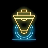 Glowing neon line icon representing a ship floating in water on a black background vector