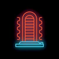 Vibrating belt machine neon sign with glowing blue and red lights on black background vector