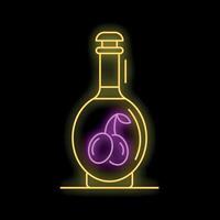 Glowing neon line icon of a bottle of alcohol with a cherry in it vector