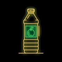 Glowing neon line apple juice bottle icon isolated on black background. Vector illustration
