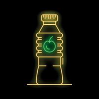 Glowing neon line bottle of juice icon isolated on black background. Vector