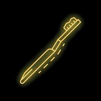 Glowing neon line icon representing a toothbrush, isolated on a black background vector