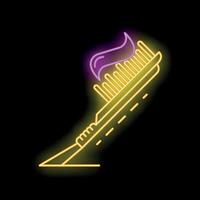 Neon toothpaste being squeezed onto toothbrush on black background vector