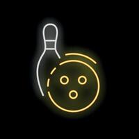 Neon sign showing bowling ball and pin on black background vector